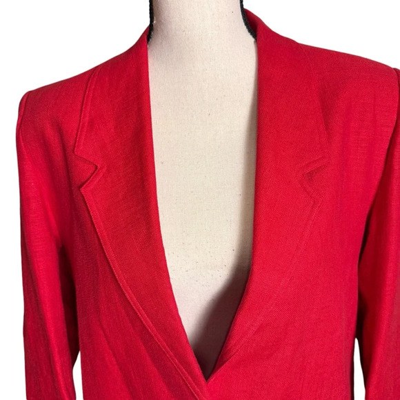 Vtg Chance Womens Linen Encounters Red Blazer 16 Classic Preppy Office Chic - Picture 4 of 11